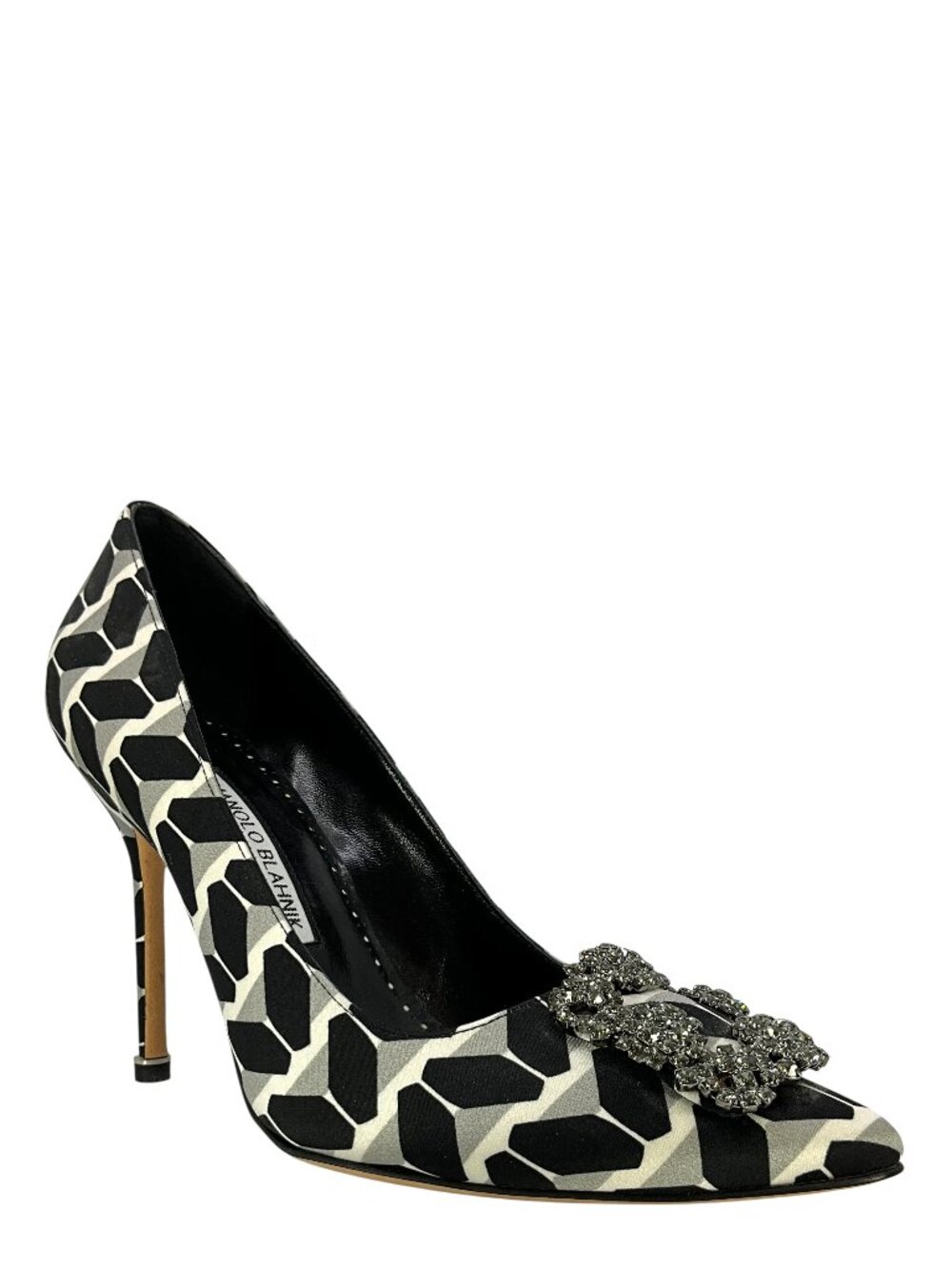 Manolo Blahnik HANGISI Printed Satin Jewel Buckle Pumps Size 9